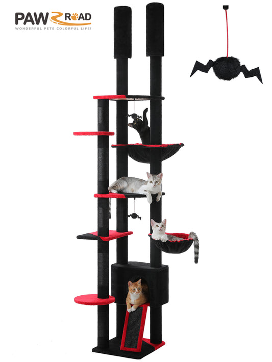 PAWZ Road Cat Tree Tower Scratching Post Floor to Ceiling Cats Tower Furniture Black