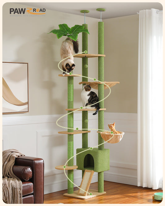 PAWZ Road Cat Tree Tower Scratching Post Floor to Ceiling Cats Tower Furniture Green