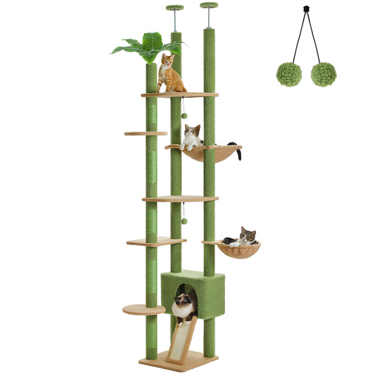 PAWZ Road Cat Tree Tower Scratching Post Floor to Ceiling Cats Tower Furniture Green