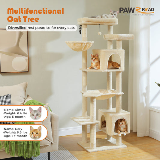 PAWZ Road 175cm Cat Tree Tower Scratching Post Scratcher Condo House Furniture Beige