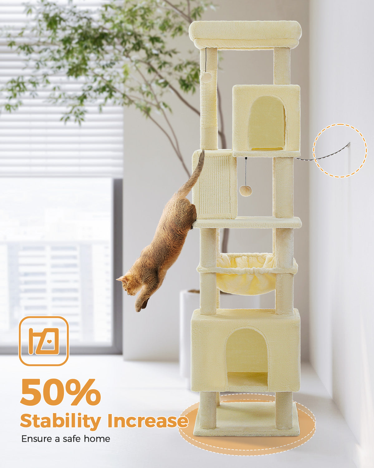 PAWZ Road 181cm Cat Tree Tower Scratching Post Scratcher Condo House Bed Toys Beige