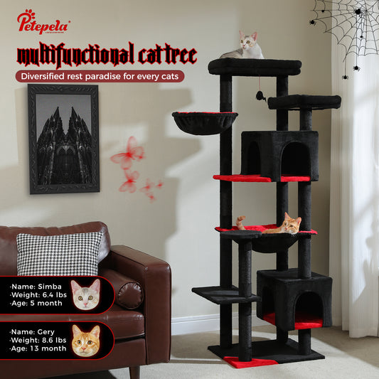 PAWZ Road 175cm Gothic Cat Tree Tower Scratching Post Scratcher Condo House Furniture Black