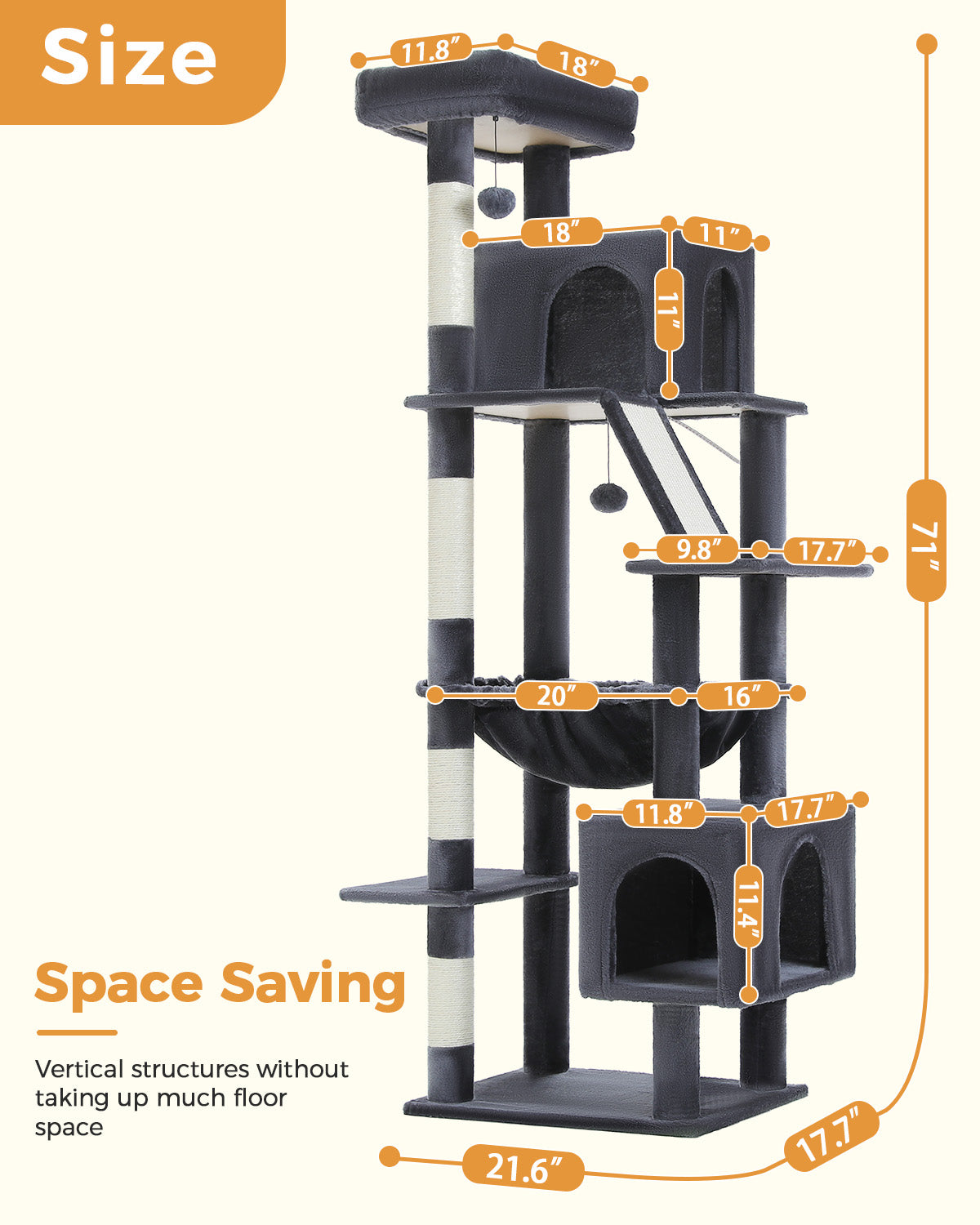 PAWZ Road 181cm Cat Tree Tower Scratching Post Scratcher Condo House Bed Toys Dark Grey