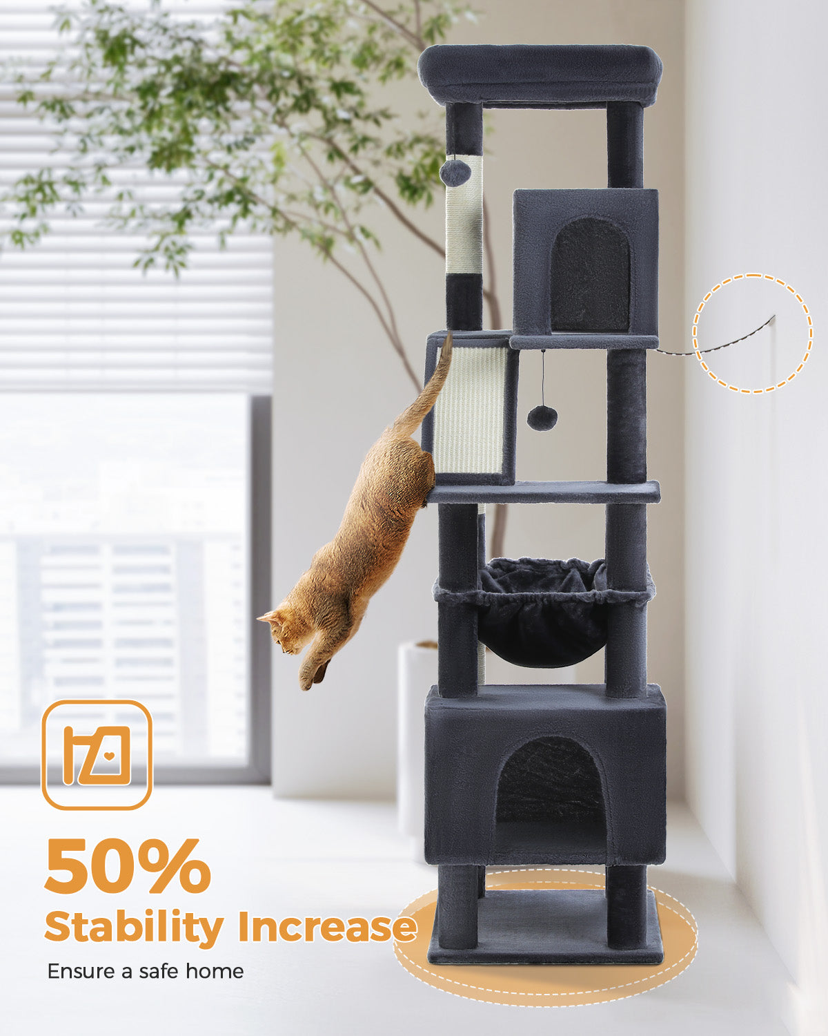 PAWZ Road 181cm Cat Tree Tower Scratching Post Scratcher Condo House Bed Toys Dark Grey