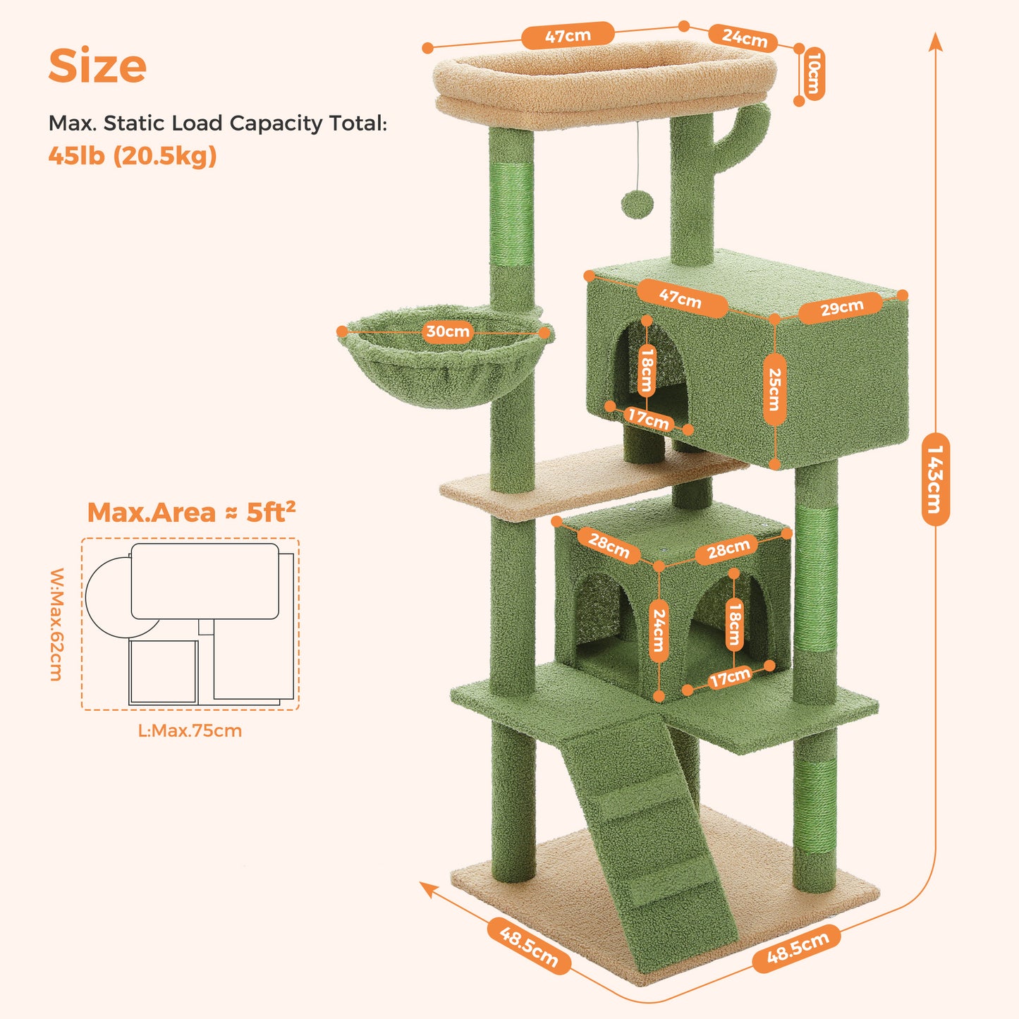 PAWZ Road 143CM Cat Tree Cat Condo Tower House Green