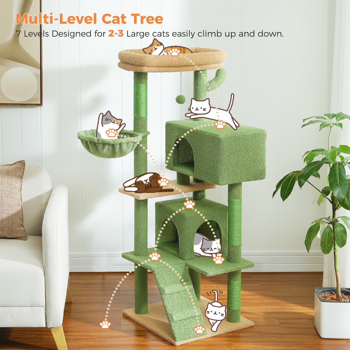 PAWZ Road 143CM Cat Tree Cat Condo Tower House Green