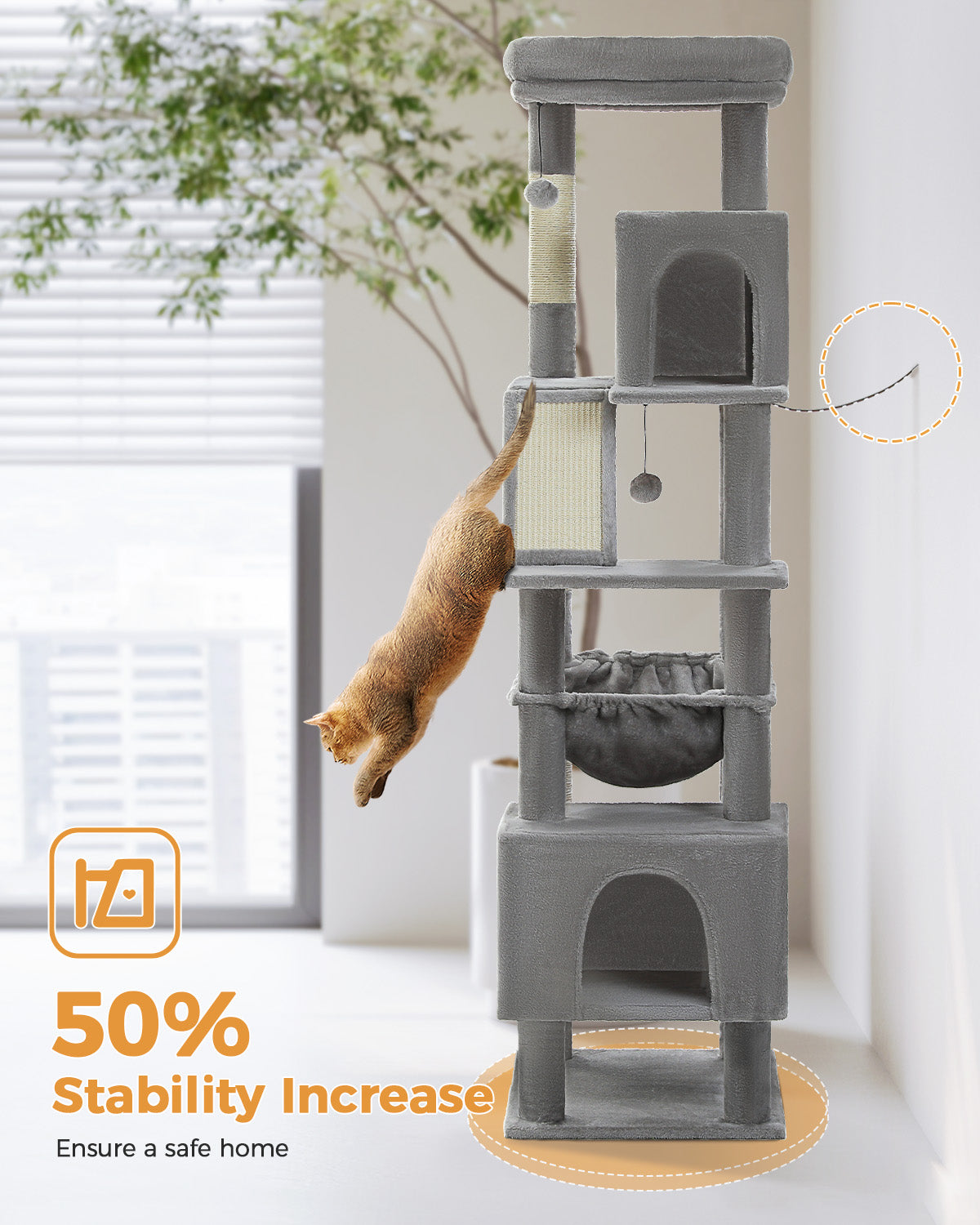 PAWZ Road 181cm Cat Tree Tower Scratching Post Scratcher Condo House Bed Toys Grey