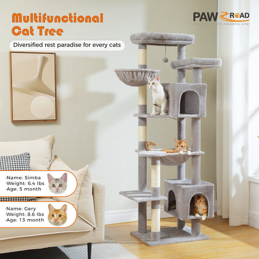 PAWZ Road 175cm Cat Tree Tower Scratching Post Scratcher Condo House Furniture Grey