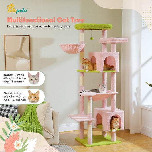 PAWZ Road 175cm Cat Tree Tower Scratching Post Scratcher Condo House Furniture Pink