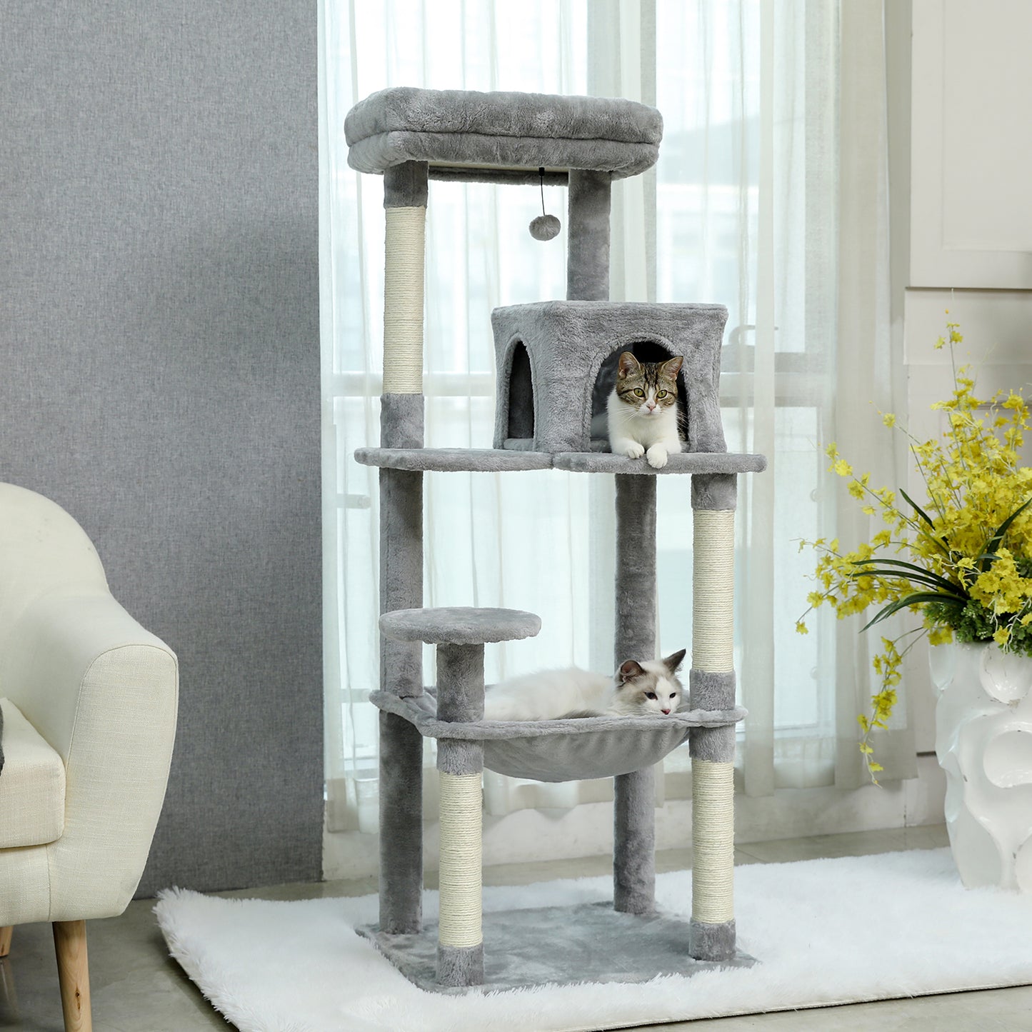 PAWZ Road 143cm Cat Tree Tower Scratching Post Scratcher Cats Bed Condo House Grey